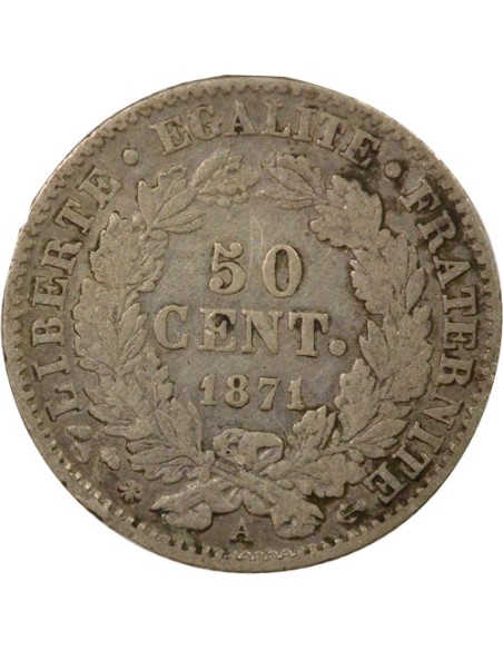 IIIe République 50 centimes Argent 1871 A - Paris