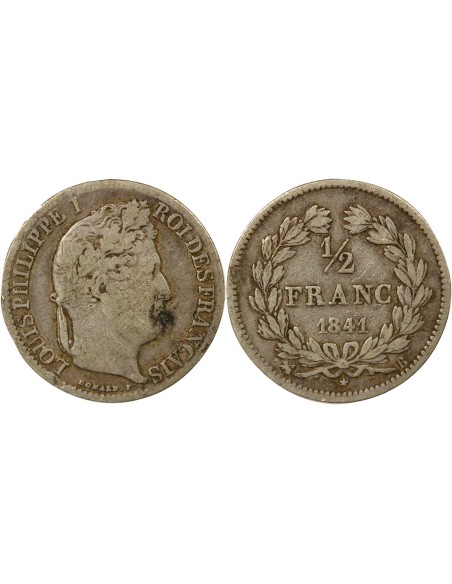 Louis-Philippe Ier 1/2 franc Argent 1841 B Rouen