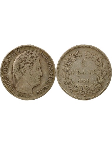 Louis-Philippe Ier Tête Laurée 1 franc Argent 1839 B Rouen