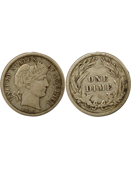USA Barber 1 dime Argent 1914 Philadelphie