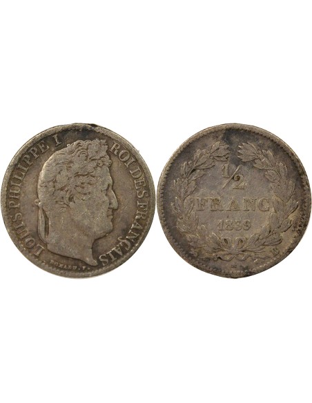 Louis-Philippe Ier 1/2 franc Argent 1839 B Rouen