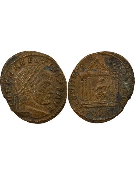 Rome Empire Maxence Temple hexastyle 1 nummus Cuivre 308-310 R Rome