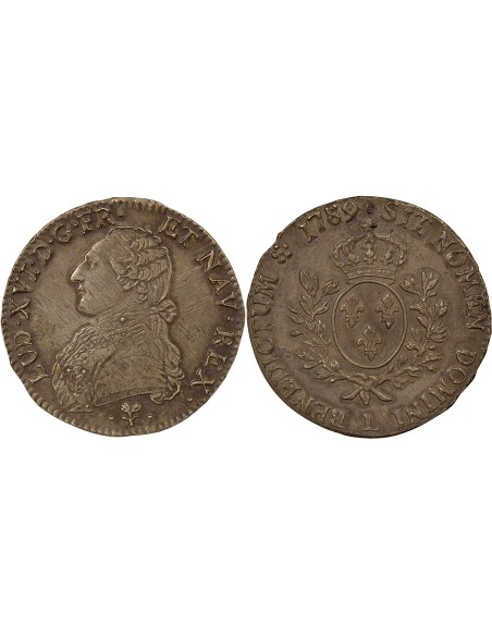 Louis XVI Au Buste Habillé 1 ecu Argent 1789 L Bayonne