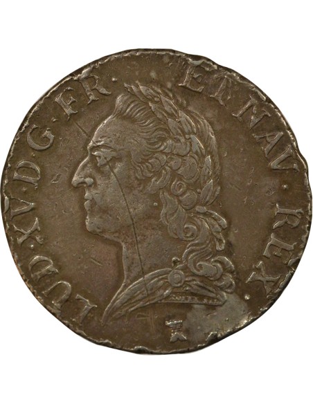 Louis XV A la Vieille Tête 1 écu Argent 1772 T Nantes