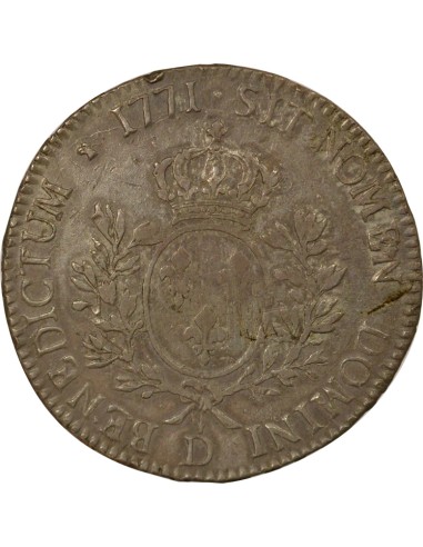 Louis XV A la Vieille Tête 1 écu Argent 1771 D Lyon