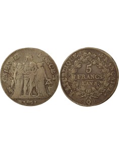 Union & Force 5 francs Argent An 5 Q Perpignan