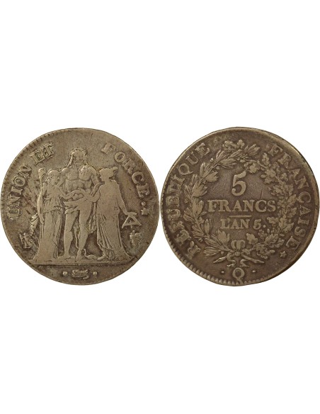 Union & Force 5 francs Argent An 5 Q Perpignan