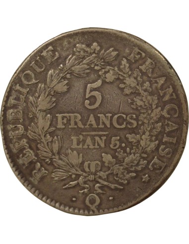 Union & Force 5 francs Argent An 5 Q Perpignan