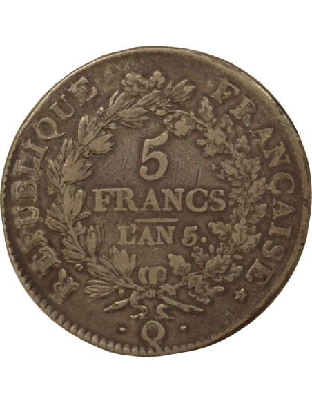 Union & Force 5 francs Argent An 5 Q Perpignan