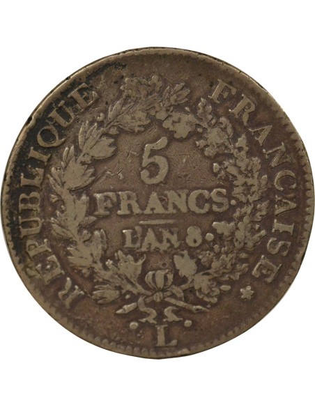 Union & Force 5 francs Argent An 8 L Bayonne