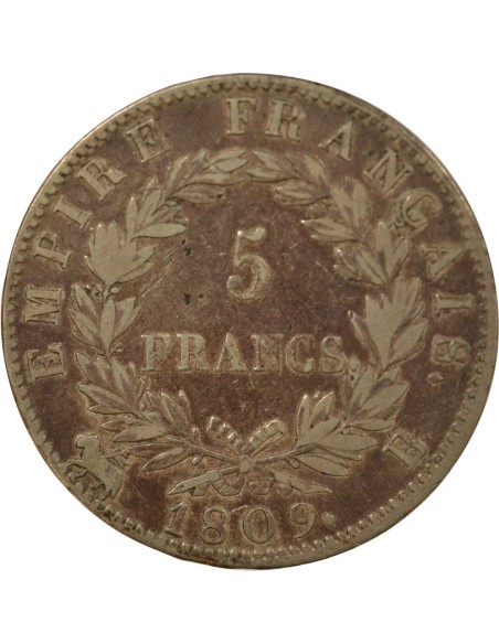 Roi d'Italie Empire 5 francs Argent 1809 B Rouen