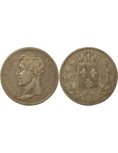 Charles X 1er Type 5 francs Argent 1826 H La Rochelle