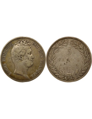 Louis-Philippe Ier Tr. en Creux 5 francs Argent 1830 A - Paris