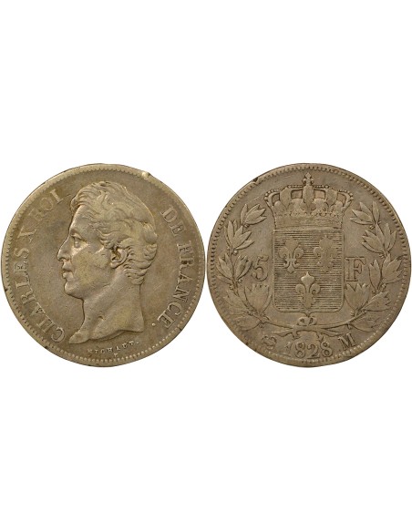 Charles X 2e Type 5 francs Argent 1828 M Toulouse