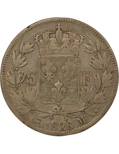 Charles X 2e Type 5 francs Argent 1828 M Toulouse