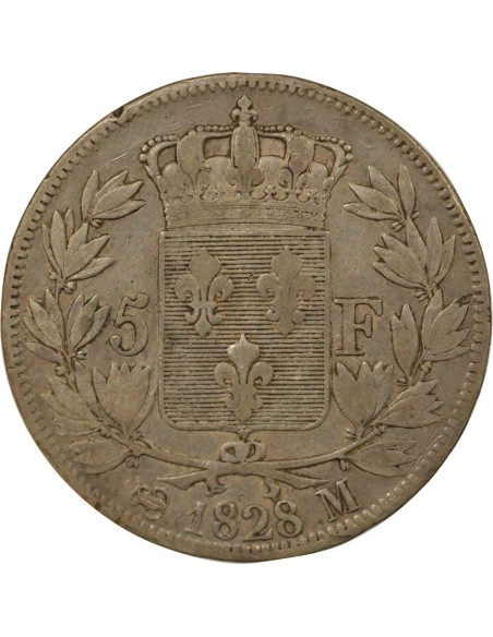 Charles X 2e Type 5 francs Argent 1828 M Toulouse