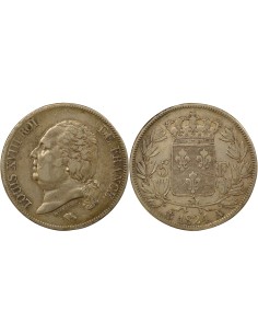 Louis XVIII Au Buste Habillé 5 francs Argent 1824 A - Paris