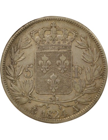 Louis XVIII Au Buste Habillé 5 francs Argent 1824 A - Paris