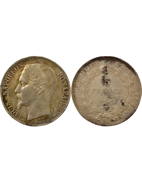 Napoléon III Ier Type 5 francs Argent 1852 A - Paris