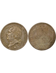 Louis XVIII Au Buste Habillé 5 francs Argent 1818 B Rouen