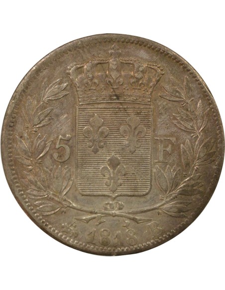 Louis XVIII Au Buste Habillé 5 francs Argent 1818 B Rouen