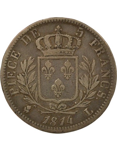Louis XVIII Au Buste Habillé 5 francs Argent 1814 L Bayonne