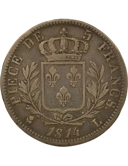 Louis XVIII Au Buste Habillé 5 francs Argent 1814 L Bayonne