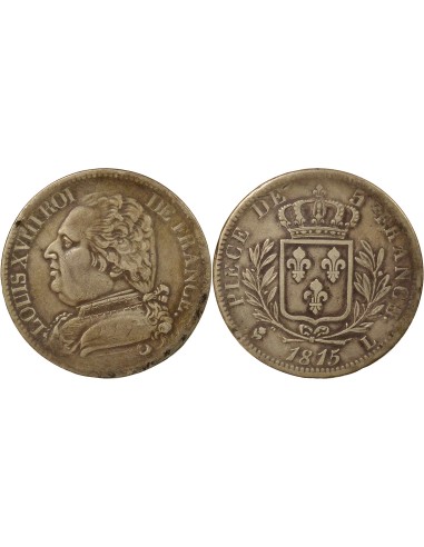 Louis XVIII Au Buste Habillé 5 francs Argent 1815 L Bayonne