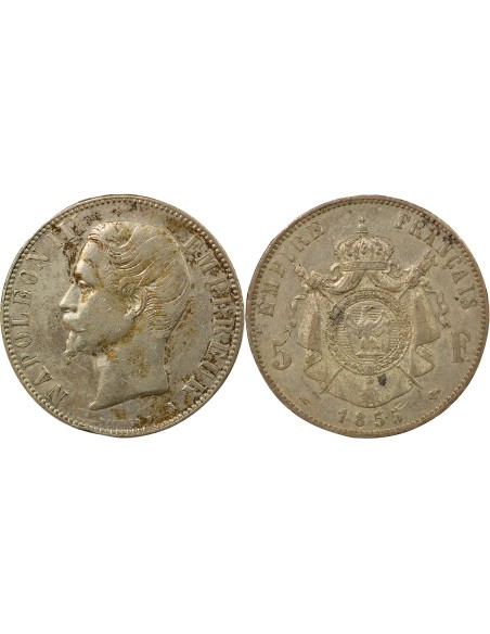 Napoléon III Tête nue 5 francs Argent 1855 A - Paris