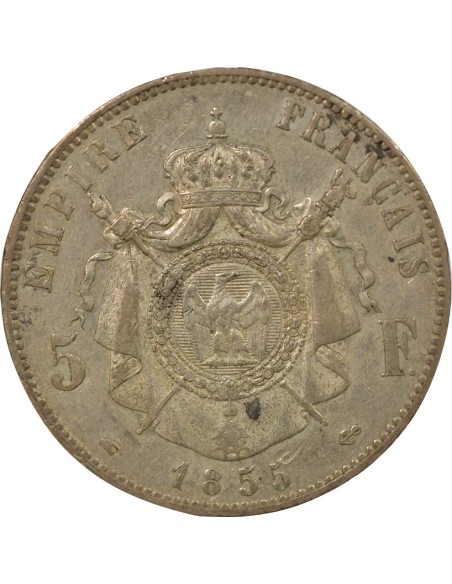 Napoléon III Tête nue 5 francs Argent 1855 A - Paris