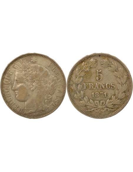 Sans Légende 5 francs Argent 1871 K Bordeaux