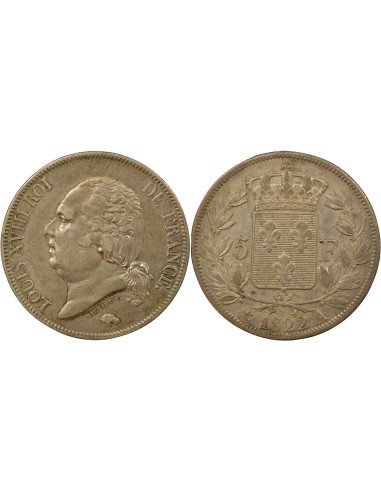 Louis XVIII Au Buste Habillé 5 francs Argent 1822 A - Paris