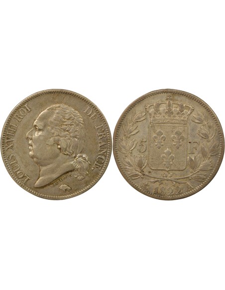 Louis XVIII Au Buste Habillé 5 francs Argent 1822 A - Paris