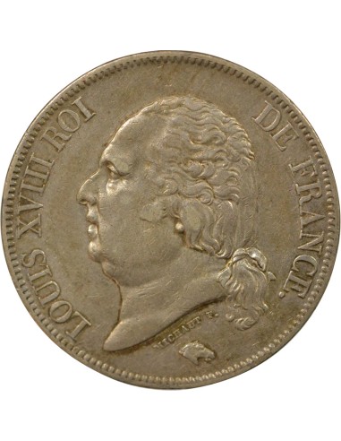 Louis XVIII Au Buste Habillé 5 francs Argent 1822 A - Paris