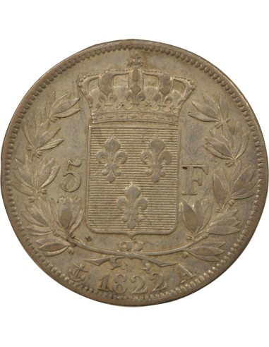 Louis XVIII Au Buste Habillé 5 francs Argent 1822 A - Paris