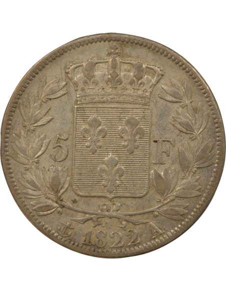 Louis XVIII Au Buste Habillé 5 francs Argent 1822 A - Paris