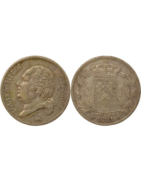 Louis XVIII Au Buste Habillé 5 francs Argent 1821 A - Paris