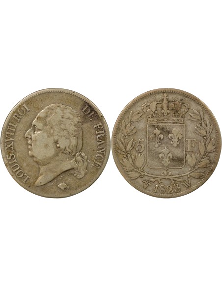 Louis XVIII Au Buste Habillé 5 francs Argent 1823 W Lille