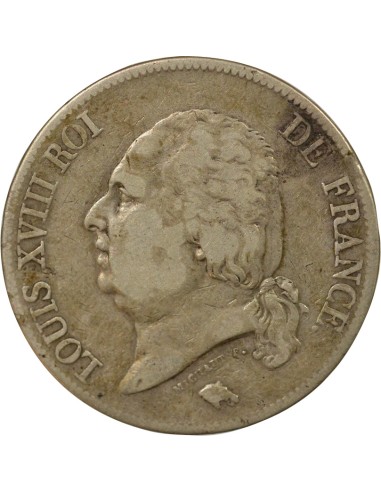 Louis XVIII Au Buste Habillé 5 francs Argent 1823 W Lille