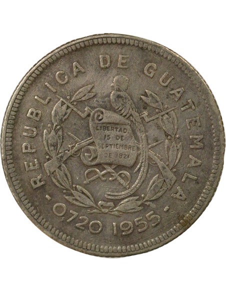 Guatemala 25 centavos Argent 1955 Guatemala