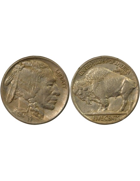 USA Buffalo Nickel 5 cents Cupronickel 1917 Philadelphie