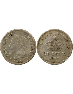 Napoléon III Grand Module 20 centimes Argent 1867 K Bordeaux
