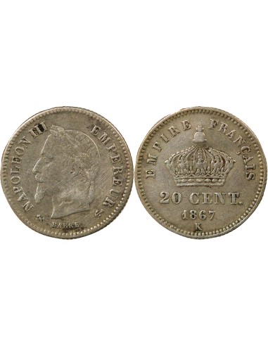 Napoléon III Grand Module 20 centimes Argent 1867 K Bordeaux