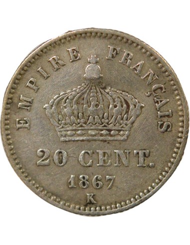 Napoléon III Grand Module 20 centimes Argent 1867 K Bordeaux