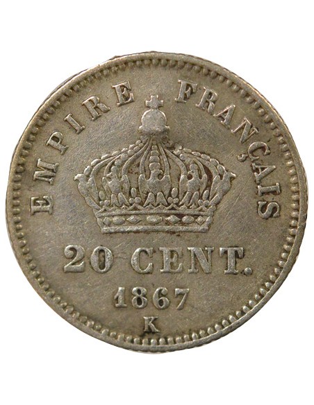 Napoléon III Grand Module 20 centimes Argent 1867 K Bordeaux