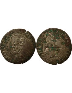 Charles VI 2e Emission 1 blanc guénar Billon 1392-1398 Sainte-Menehould
