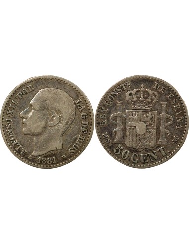 Philippines Alphonse XII d'Espagne 50 centimos Argent 1881 AI Madrid