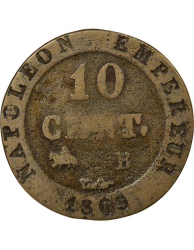 Roi d'Italie au N Couronné 10 centimes Billon 1809 B Rouen