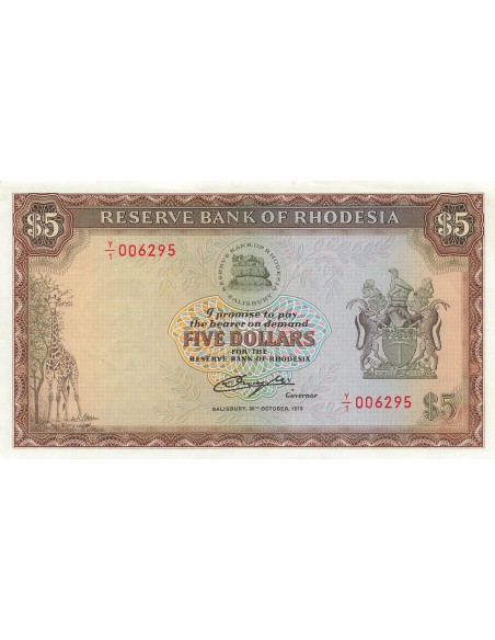 Rhodésie 5 dollars 1978