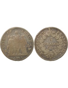 Union & Force 5 francs Argent An 7 L Bayonne
